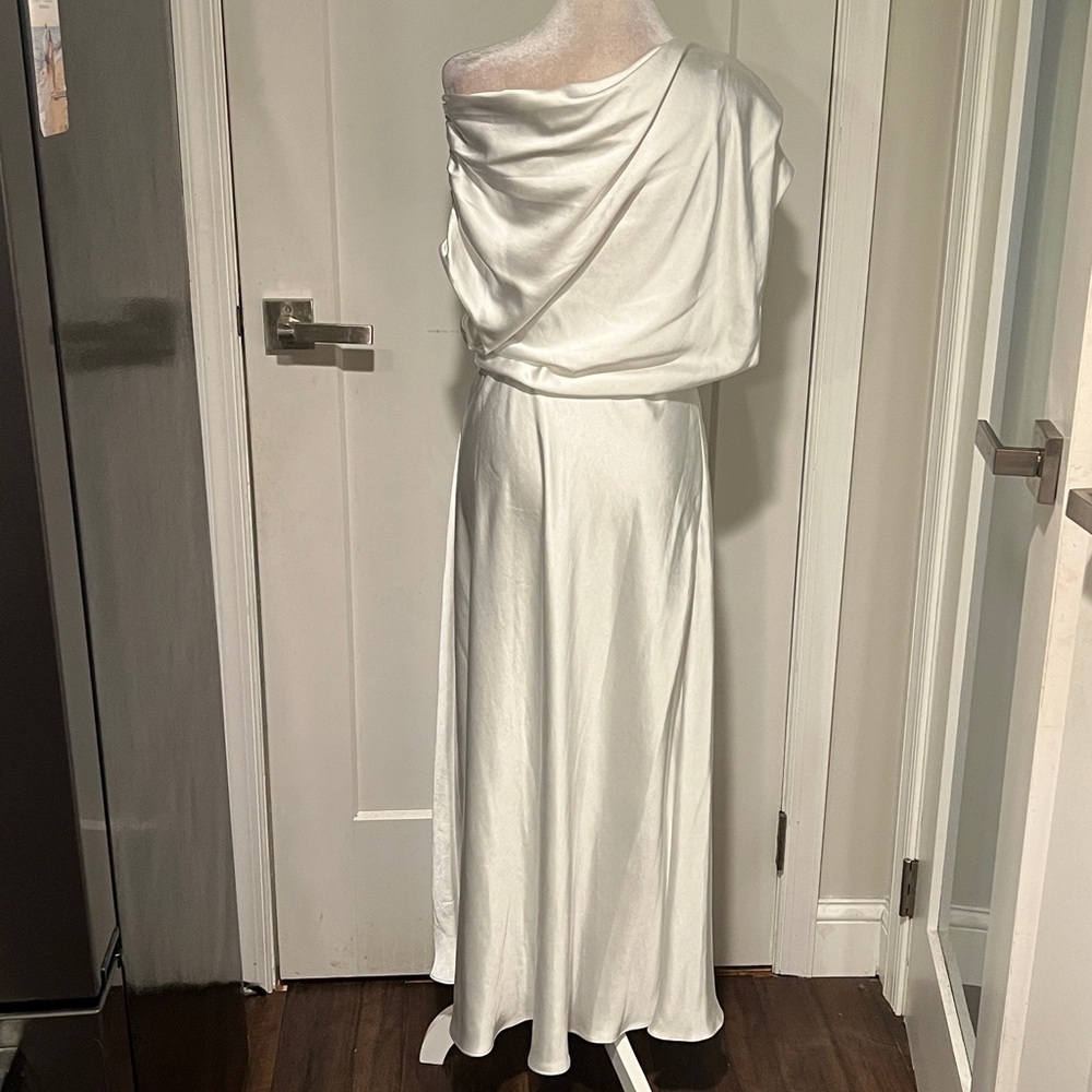 A.L.C. Jasmine Asymmetric Hem Satin Midi-Dress Size 10 NWT - Picture 4 of 6